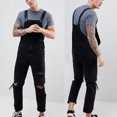 thumbnail image 2 of Penkiiy Men's Denim Bib Overalls Fashion Ripped Jeans Slim Jumpsuit with Pockets S Black, 2 of 9