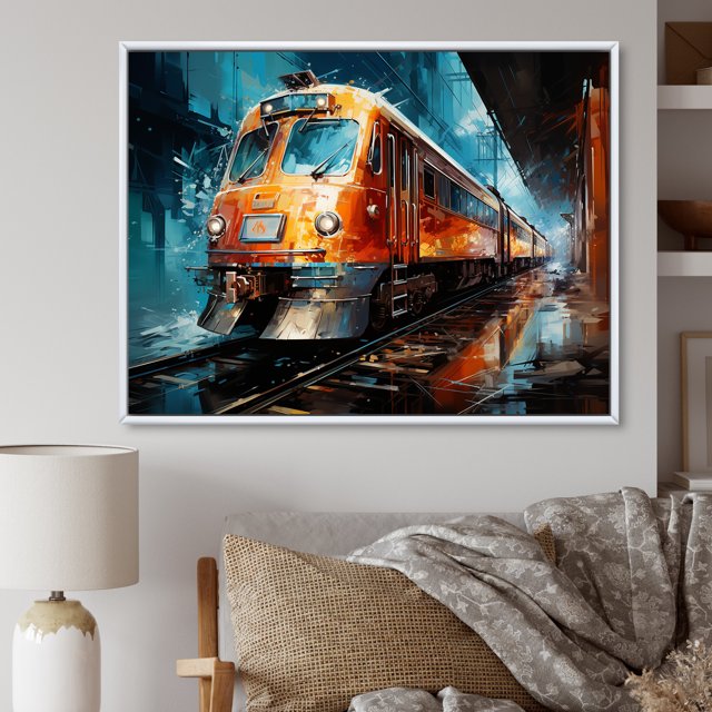 Designart Grande Oeuvre Murale Encadrée de Train, composition Dynamique de Train, Déco d'Oeuvre Murale Encadrée de Train, Oeuvre Murale Moderne Multicolore Encadrée Blanche, Cadre de Couleur Blanche 20x12 Pouces