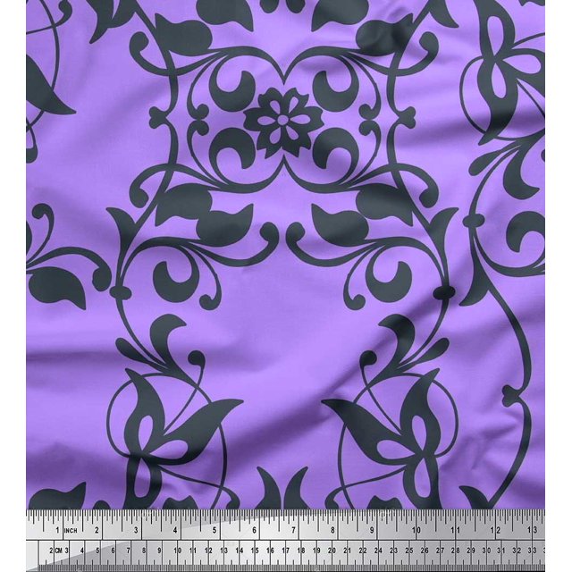 Soimoi Tissu Poly Georgette Feuilles & Filigrane Damas Imprimé Tissu au Mètre 42 Pouces de Large