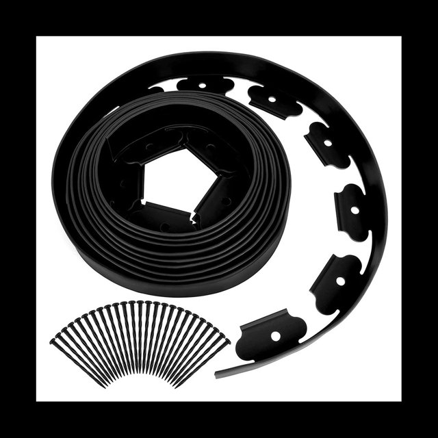 Landscape Edging,16.4FT Garden Edging with 15 Edging Stakes, Rubber Landscaping Edging for Yard Edging Borders Black