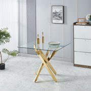 36 Inch Square Glass Dining Table, Modern Gold Leg Table for 4, Tempered Glass Top & Metal Frame, Luxury Dining & Small Space Kitchen Table