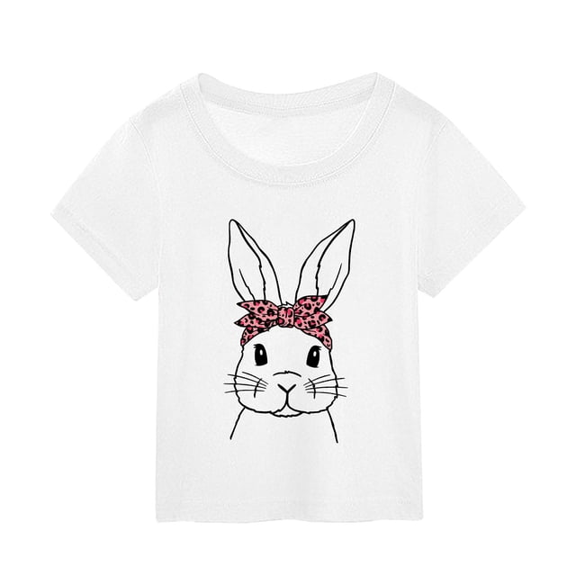 MIASHUI T-Shirt à Manches Courtes pour Tout-Petits, Imprimé Lapin de Pâques, Blanc, 1-2 Ans