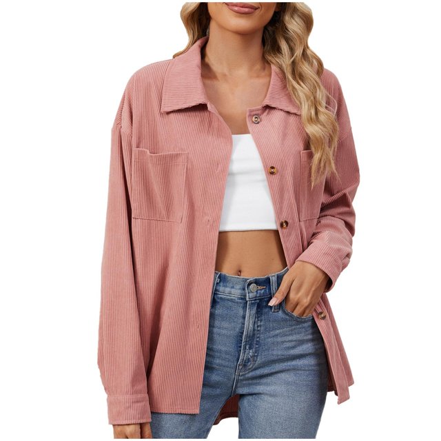 Posijego Veste Décontractée pour Femmes Automne 2024 Chemise à Col Boutonné Vestes Tendance avec Poches