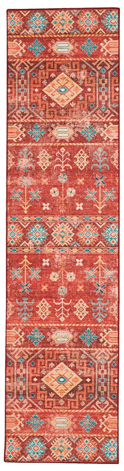 Tapis de couloir lavable Devlin 2 pi x 8 pi rouge et ivoire