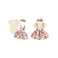 thumbnail image 2 of Gupgi Infant Girl Short Sleeve Ribbed Romper+Daisy Print Suspender Skirt+Headband 2PCS Summer Baby Outfits Set, 2 of 9