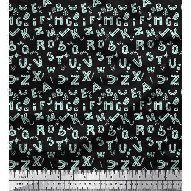 Soimoi Green Rayon Fabric Alphabet Text Printed Craft Fabric by the Yard 58 Inch Wide