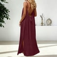thumbnail image 1 of Mceream Robes Camisole Dos Nu pour Femmes Grande Taille Décontractées Sans Manches à Bretelles Spaghetti Robe de Maison Longue Robe d'Été avec Lien au Dos Robe de Détente d'Été Vêtements de Plage Vacances Bordeaux m, 1 of 7
