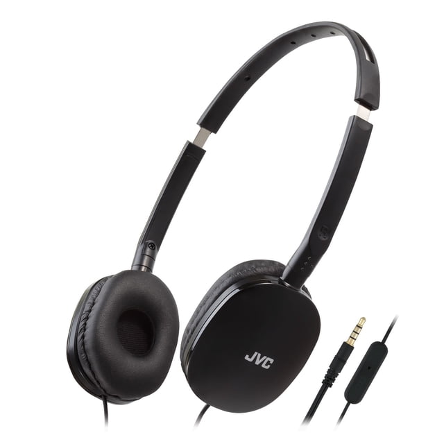 JVC - FLATS Wired Headphones, Lightweight and Foldable with Integrated Microphone and Remote Control, Black