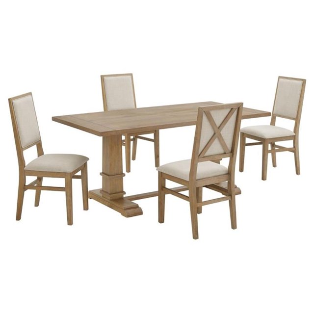 Pemberly Row Ensemble de Salle à Manger en Bois Style Ferme 5 Pcs, Brun Rustique