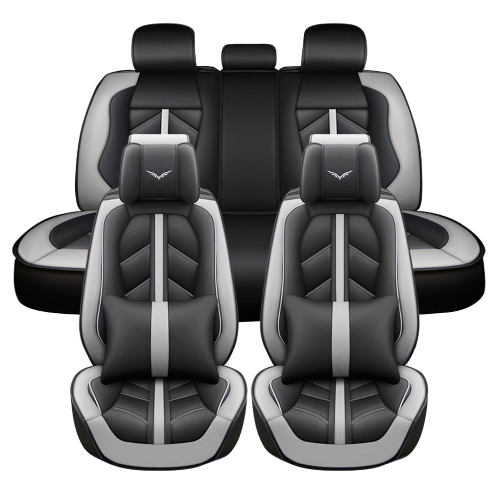 Maidao Car Seat Covers Leather Full Set for Honda for Ridgeline 2006-Present 5 Seats with Headrest Gray