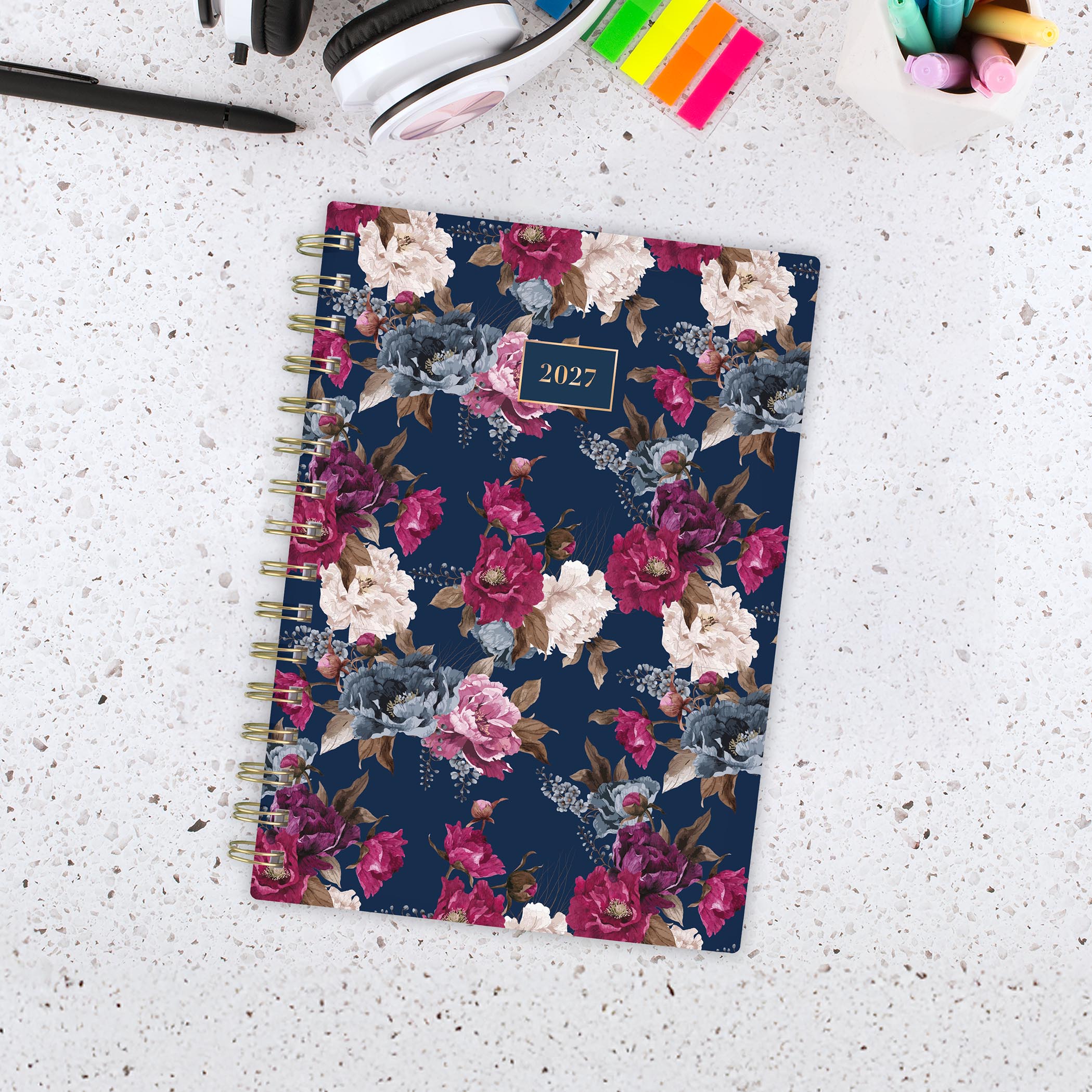Agenda hebdomadaire et mensuel 2027 Cambridge® Petit, Floral Sombre