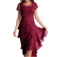 thumbnail image 2 of LSLJS Women Mode Été Couleur Unie Patchwork Chiffon Manches Courtes Col Rond Dress, Robe d'Été Plage Dresses, 2 of 6
