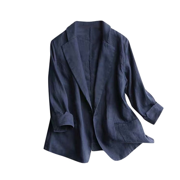 Wiyuqeen Cotton Linen Blazer for Women Dressy Casual 3/4 Sleeve Suit Jackets Soft Trendy Open Front Office Coats Lightweight Linen Jackets with Pockets