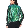 thumbnail image 4 of Womens Long Sleeve Sequin Front Zip Jacket Long Sleeve Ribbed Cuffs Outerwear Tops, 4 of 5