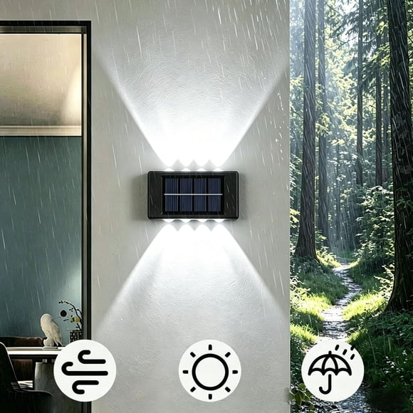 TOUMENY Solar Wall Light, Outdoor Residential Wall-Washing Light with Up-and-Down Lighting, Automatic Day-to-Night Rechargeable LED for Courtyards Balconies Staircases, Black