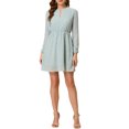 thumbnail image 2 of INSPIRE CHIC Robe pour Femme Dorure Étoile Col en V Manches Longues Robe de Soirée Évasée Ligne A L Vert Pois, 2 of 6
