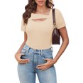 thumbnail image 3 of Lenpel T Shirts for Women Fashion Summer Short Sleeve Cutout Ribbed Knit Solid Color Slim Basic Tees Going out Tops, 3 of 7