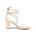 thumbnail image 3 of BLISSFUL STEP Chaussures pour Femmes à Bride Transparente à Lacets à Bout Ouvert Sandales Habillées à Talon Épais Beige 7,5, 3 of 8