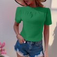 thumbnail image 2 of hotojiny Spring Tops for Women Solid Color Crew Neck Loose Blouse Lightweight Textured Puff Short Sleeve Back Keyhole Shirt Beach Vacation Clothes for Women, 2 of 7