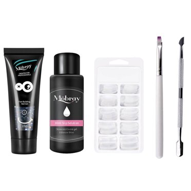 Graflsoa BEMT22 Kit d'Extension d'Ongles DIY avec Gel de Construction 15g, Solution Antidérapante 30ml, 100 Moules à Ongles, Lime Double Tête & Pinceau