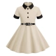 thumbnail image 1 of TopLLC Robe à Manches Courtes Col Rond Robe d'Été Rétro à Taille Nouée avec Boutons Robe Fille, 1 of 5