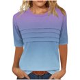 thumbnail image 1 of Pisexur Hauts de Printemps pour Femmes 2025, Hauts pour Femmes, T-shirt à Col Rond Plissé à Manches 3/4 pour Femmes, Coupe Ample, Manches Raccourcies, Bleu Marine, P, 1 of 7