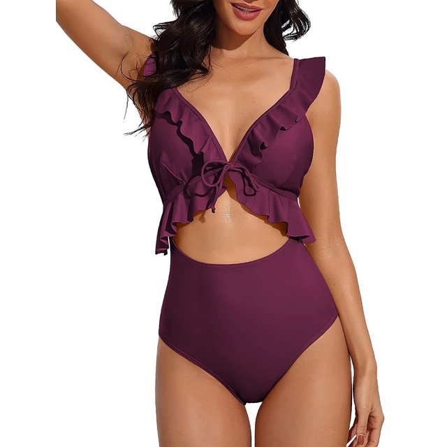 Charmo Maillot de Bain une Pièce pour Femmes, Volants, Découpes, Monokini à Bretelles