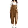 thumbnail image 1 of fartey Women Plus Size Cotton Linen Romper Casual Sleeveless Square Neck Relaxed Overalls Pockets Adjustable Strap Solid Color Rompers, 1 of 6