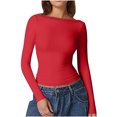 thumbnail image 1 of Dealovy Womens Long Sleeve Shirts Round Neck Slim Fitted Going out Tops Solid Color Basic Undershirts, 1 of 5