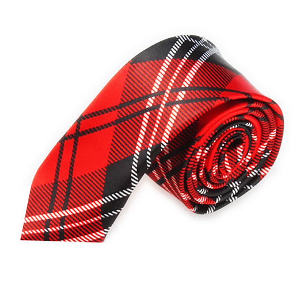 TopTie Unisex Necktie Printed Red Plaid Skinny Tie