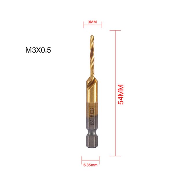 1 Pce Tige Hexagonale Plaquée Titane Filetage Hss Robinet Métrique pour Perceuse