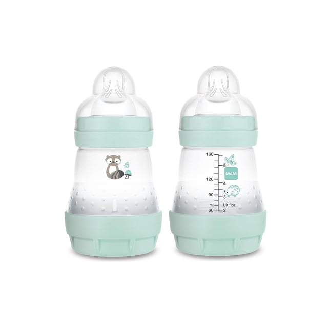 MAM Bouteilles de bébé anti-colique Matte, 2x5oz Bouteilles, Boutilles à flux lent avec Nipple Silicone, Biberons pour bébé garçon