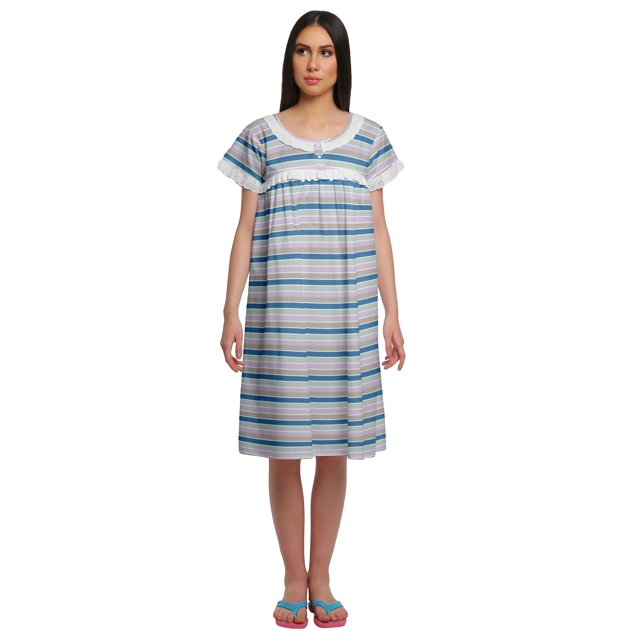 Moomaya Chemise de Nuit d'Allaitement pour Femmes à Col Rond Imprimée en Popeline de Coton