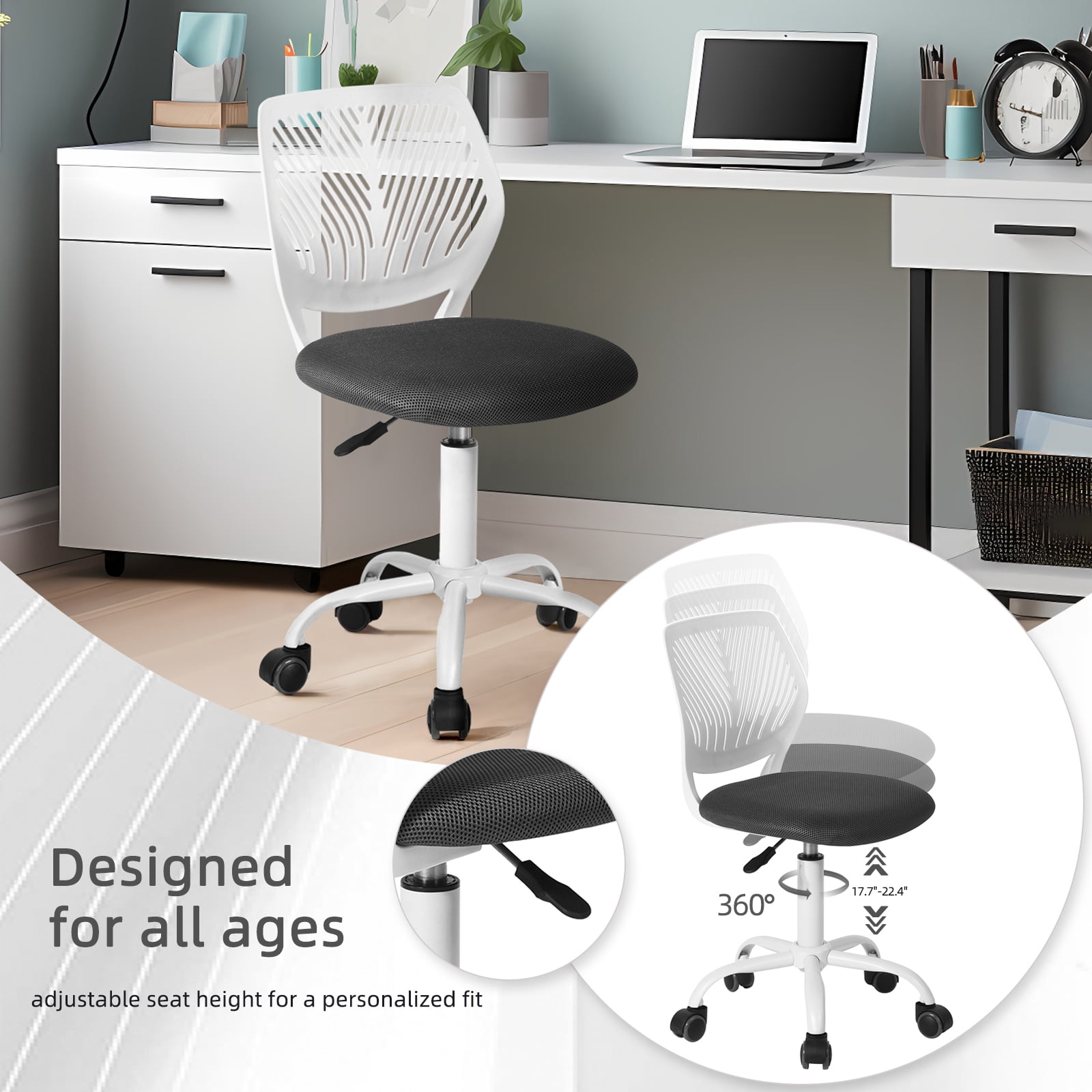 Homy Casa Lot de 2 chaises de bureau compactes à roulettes pour étudiants