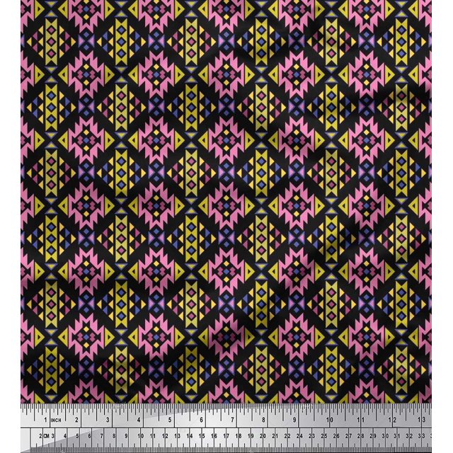 Soimoi Silk Fabric Aztec Geometric Fabric Prints by Yard 42 Inch Wide