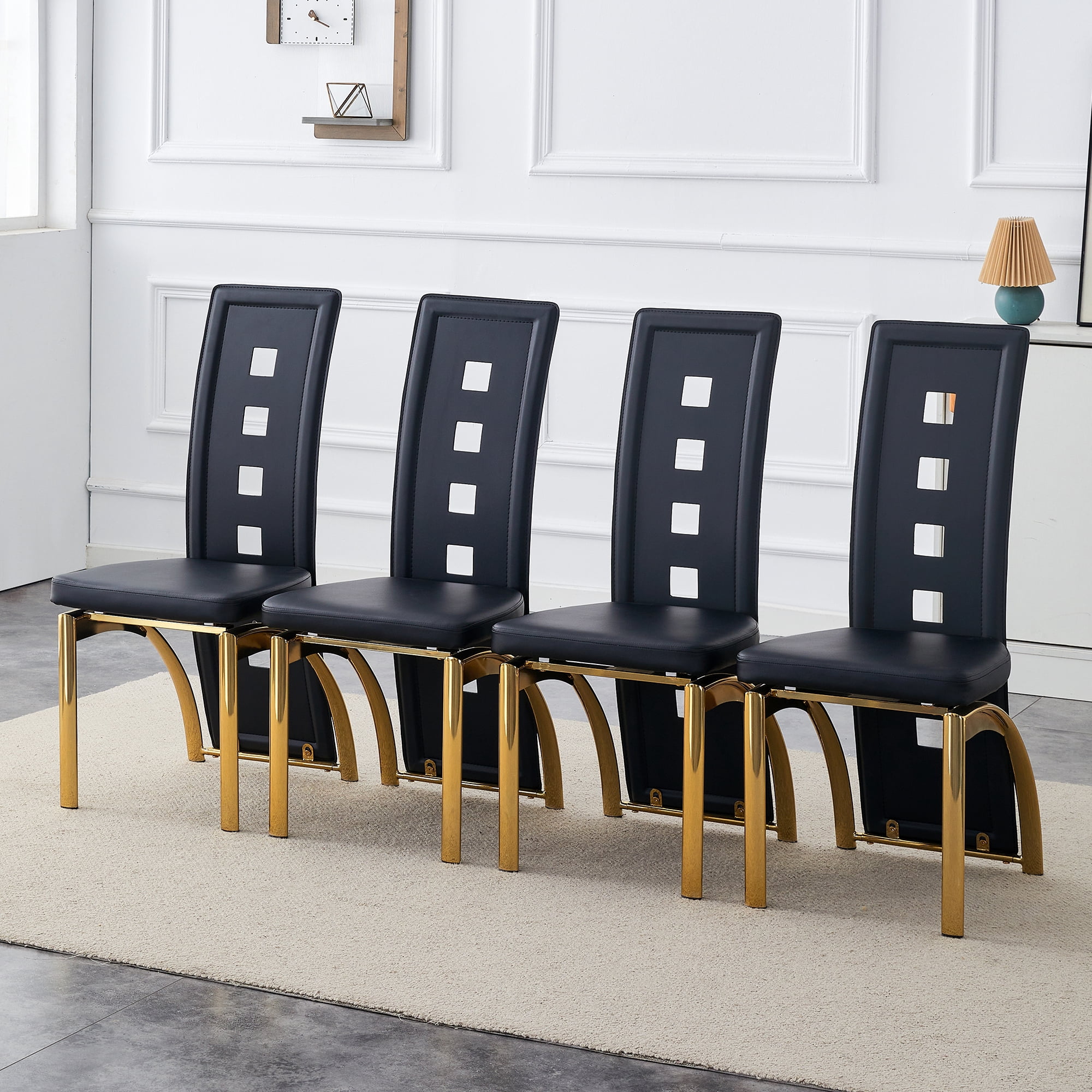 Noble House Modern Minimalist 4-Piece Dining Chair Set - Black Saddleback