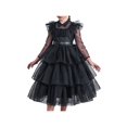 thumbnail image 1 of Girls Dress Black Lace Long Sleeve Organza Ruffle Polka Belt 10 Years, 1 of 1