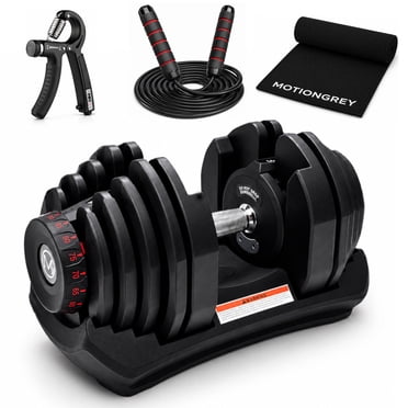 MotionGrey Adjustable Dumbbell 5 to 90 LB, Free High Strength Hand Grip Included 15 Adjustable Weight Settings Dumb Bell Barbell, Anti-slip Metal Handle for Exercise Equipment