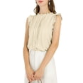 thumbnail image 1 of INSPIRE CHIC Blouse Sans Manches pour Femme, à Volants, Plissée, Blouse CHIC pour le Travail, m Beige, 1 of 8