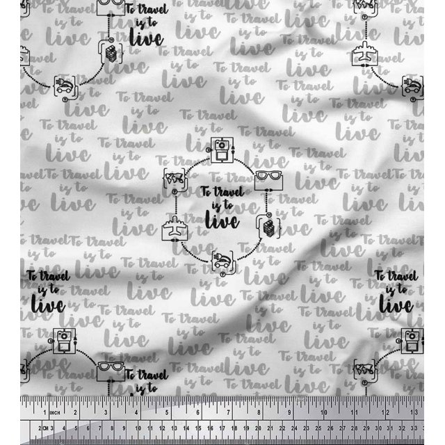 Soimoi White Moss Georgette Fabric To Travel Is To Live Text Print Sewing Fabric Yard 42 Inch Wide