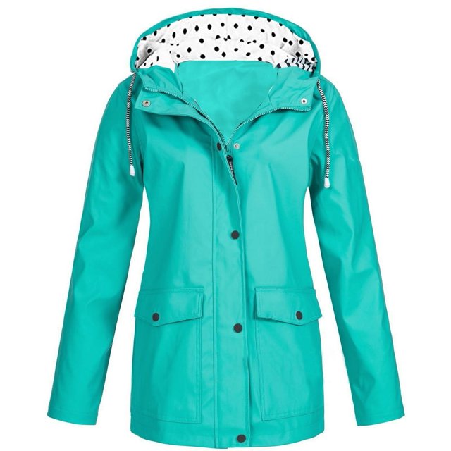 HTNBO Hooded Solid Color Rain Coats for Women Outdoor Windproof Plus Size Rain Jackets