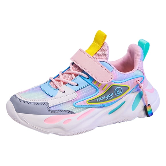 Zanarzt Running Shoes Boys Mesh Breathable Non Slip Thick Sole Student Casual Running Childrens Sports Shoes Pink,US 2