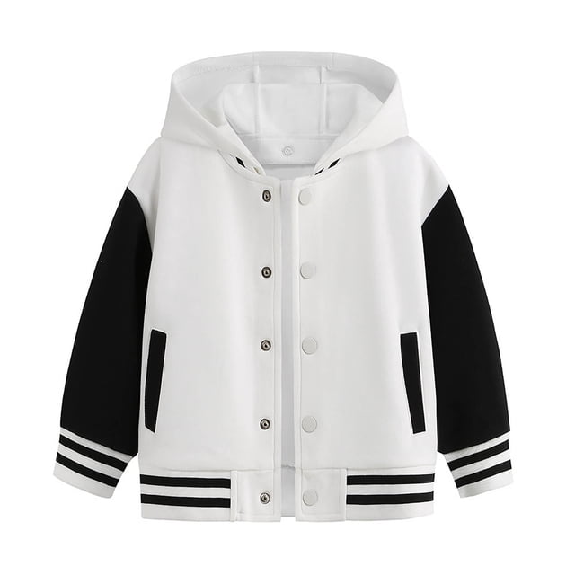 WEIYLL Boy's Tops Child Autumn Spring Long Sleeved Color Block Baseball Hooded White Coats for 5-6 Years