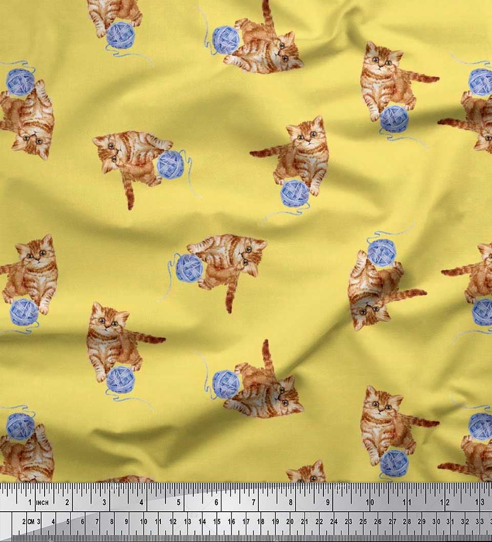 Soimoi Georgette Viscose Fabric Wool & Cat Animal Print Fabric by the Yard 42 Inch Wide