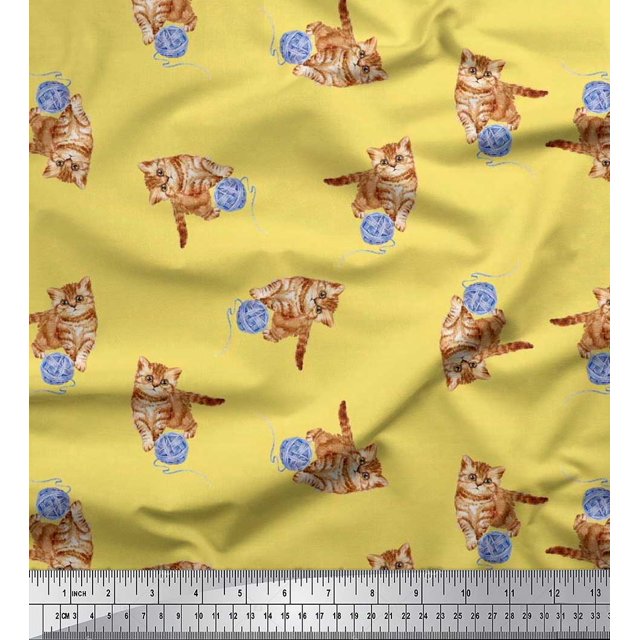 Soimoi Georgette Viscose Fabric Wool & Cat Animal Print Fabric by the Yard 42 Inch Wide