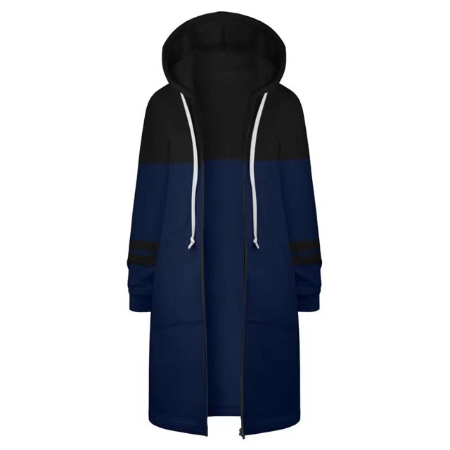 Timegard Womens Sweatshirts Drawstring Zip up Hoodies Color Block Fall Winter Long Jackets with Pockets