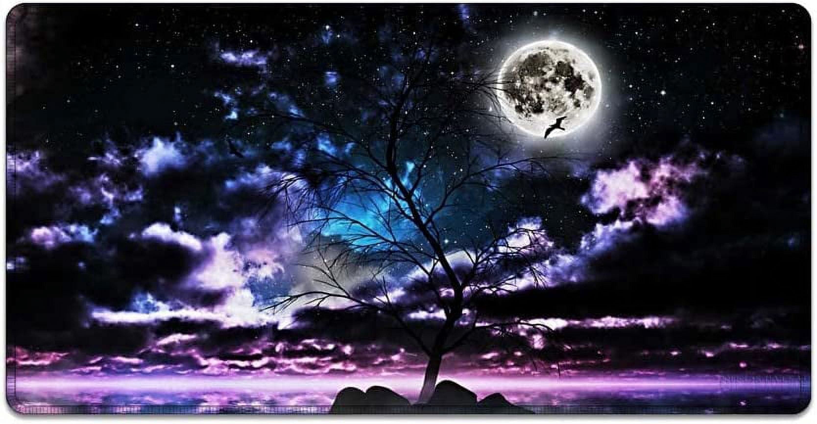 Large Mouse Pad 31.4 x 15.7inches 3mm XXL Extended Gaming Mouse Pad Mat with Non-Slip Base Stitched Mousepad for Computer,Office,Keyboard and Laptop-Purple Night,Waterproof Desk Mat