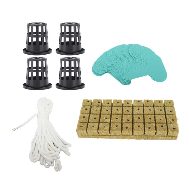 72 Sets Rockwool Cubes and Net Pots, Water Absorption Strong Air Permeability High Germination Rates 1 Inch Rock Wool Planting Cubes for Hydroponics