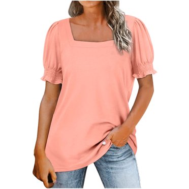 Birdeem Blouse Décontractée à Manches Courtes et Col Carré pour Femmes, Tunique T-Shirt