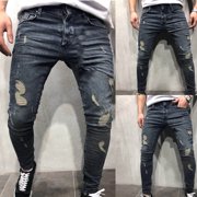 EGNMCR Jeans pour hommes, taille élastique homme en manque de pantalons de denim, pantalons homme en attente de pantalon pour homme Jeans Pantalon homme en panne